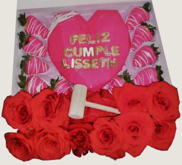 Choco Corazón Diamantado (10 Fresas 12 Rosas)