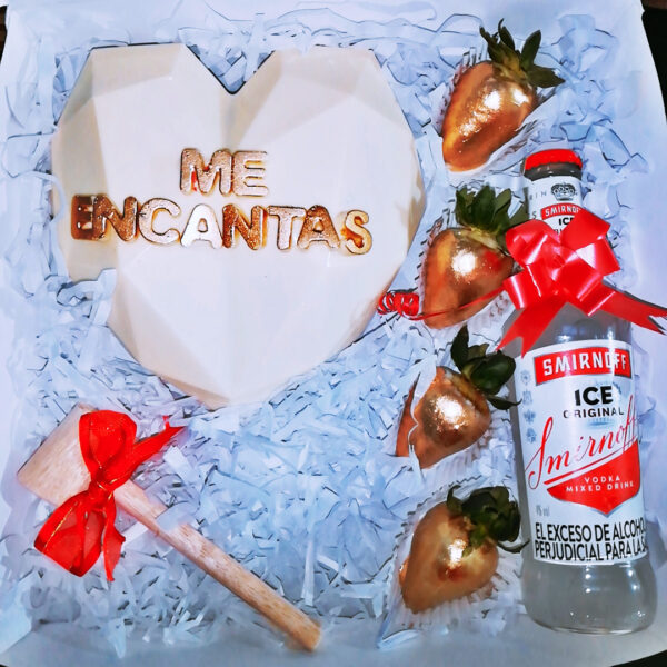 Choco Corazón Diamantado (4 Fresas y Smirnoff) - Imagen 2