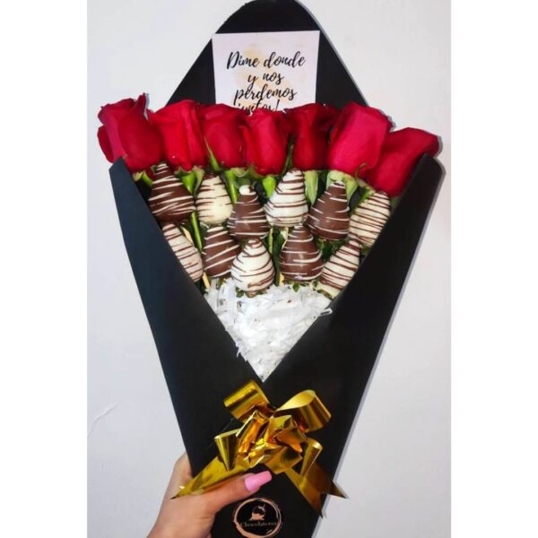 Choco Bouquet Black (10 Fresas 7 Rosas) - Imagen 5